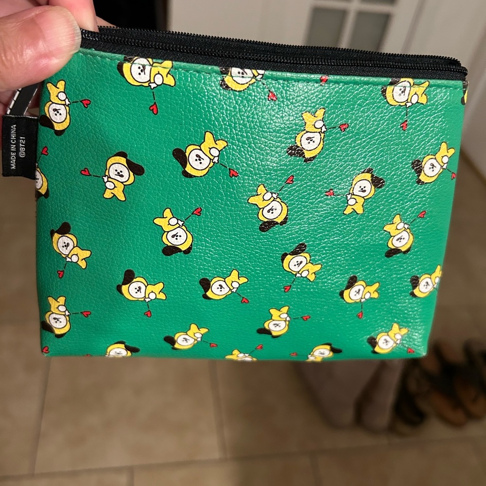 BT21 Pouch Green Cartoon Character 7” x 5 1/2”